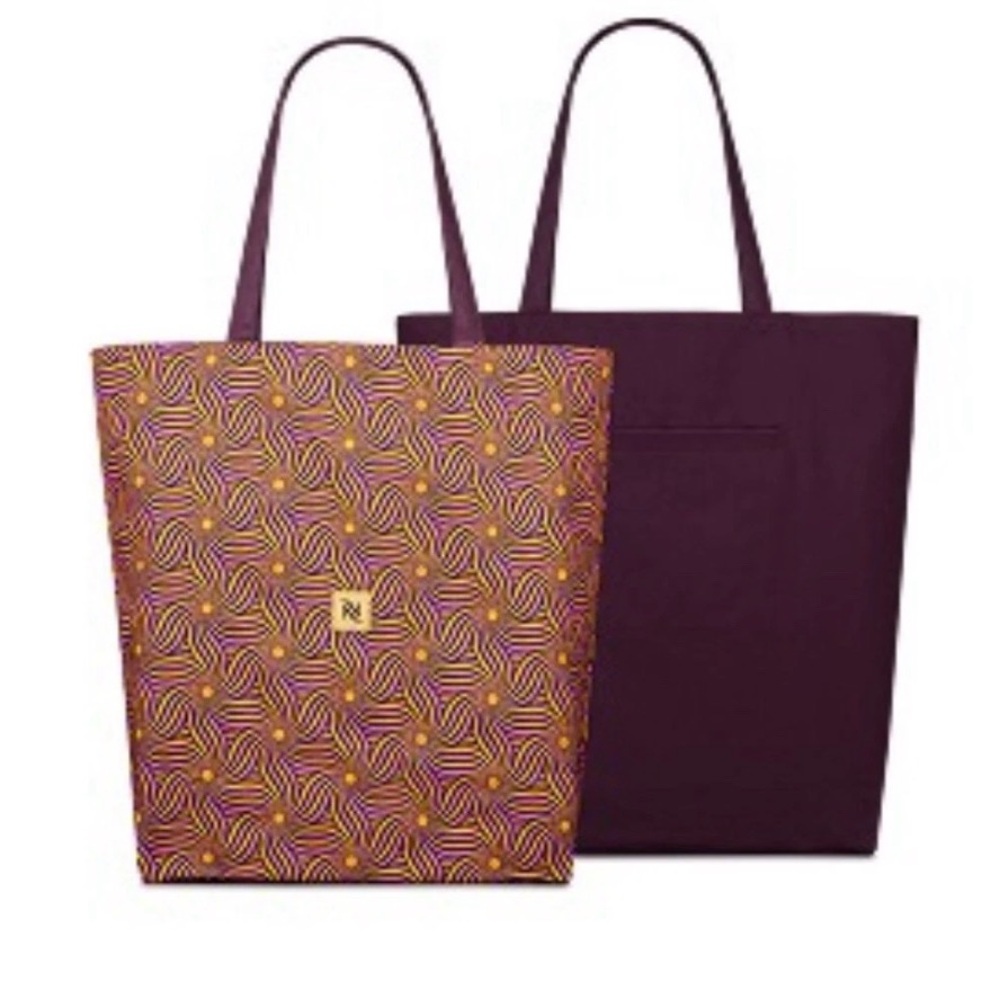 Nespresso Festive Tote Bag Purple and Gold Patterned